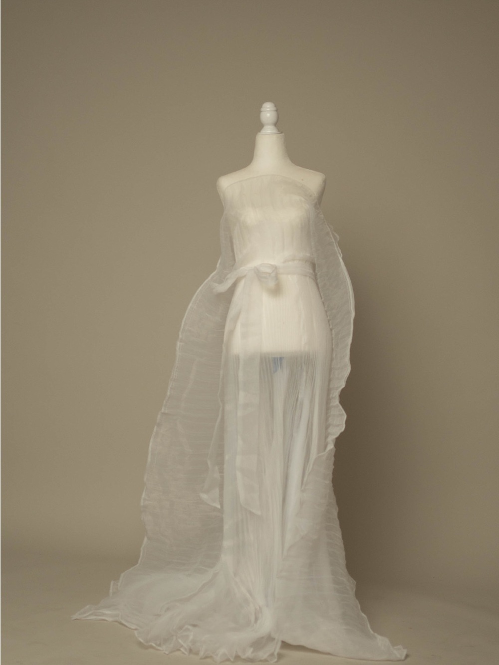 Sheer White Floor-Length Draped Gown